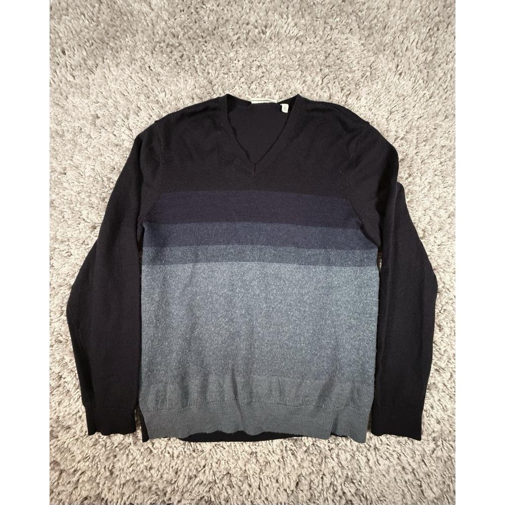 Calvin Klein Italian Dyed Yarn Merino Wool Blend Blue Pullover Sweater Size L